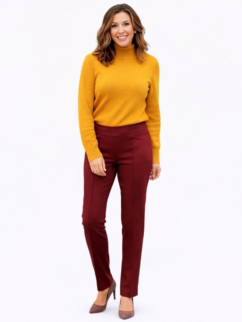 Est 1946 Burgundy Ponte Pants Large Straight Leg Pull On